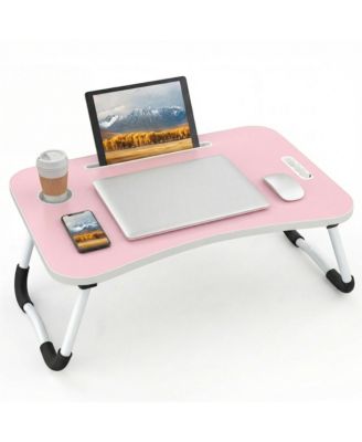 Folding Lap Desk Portable Wood Laptop Bed Cup Holder Sofa Couch Floor
