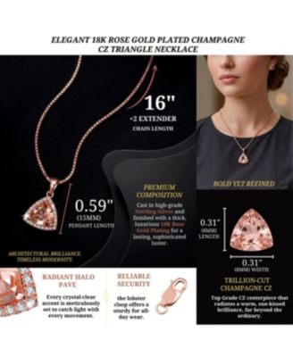 Elegant 18K Rose Gold Plated Champagne CZ Triangle Necklace