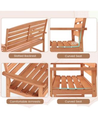 2-Person Wooden Outdoor Bench with Slatted Backrest and Armrests