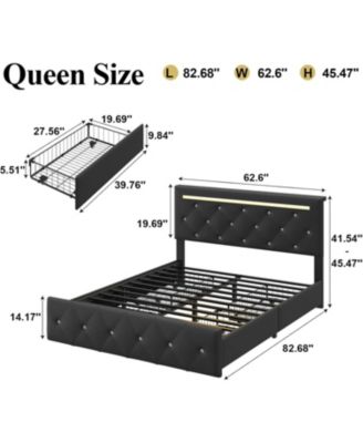 Bed Frame with LED Light and 4 Storage Drawers