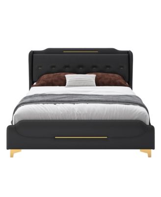 Modern Upholstered Bed Frame, Platform Bed with Wingback Headboard