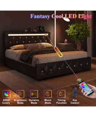 Bed Frame with LED Light and 4 Storage Drawers