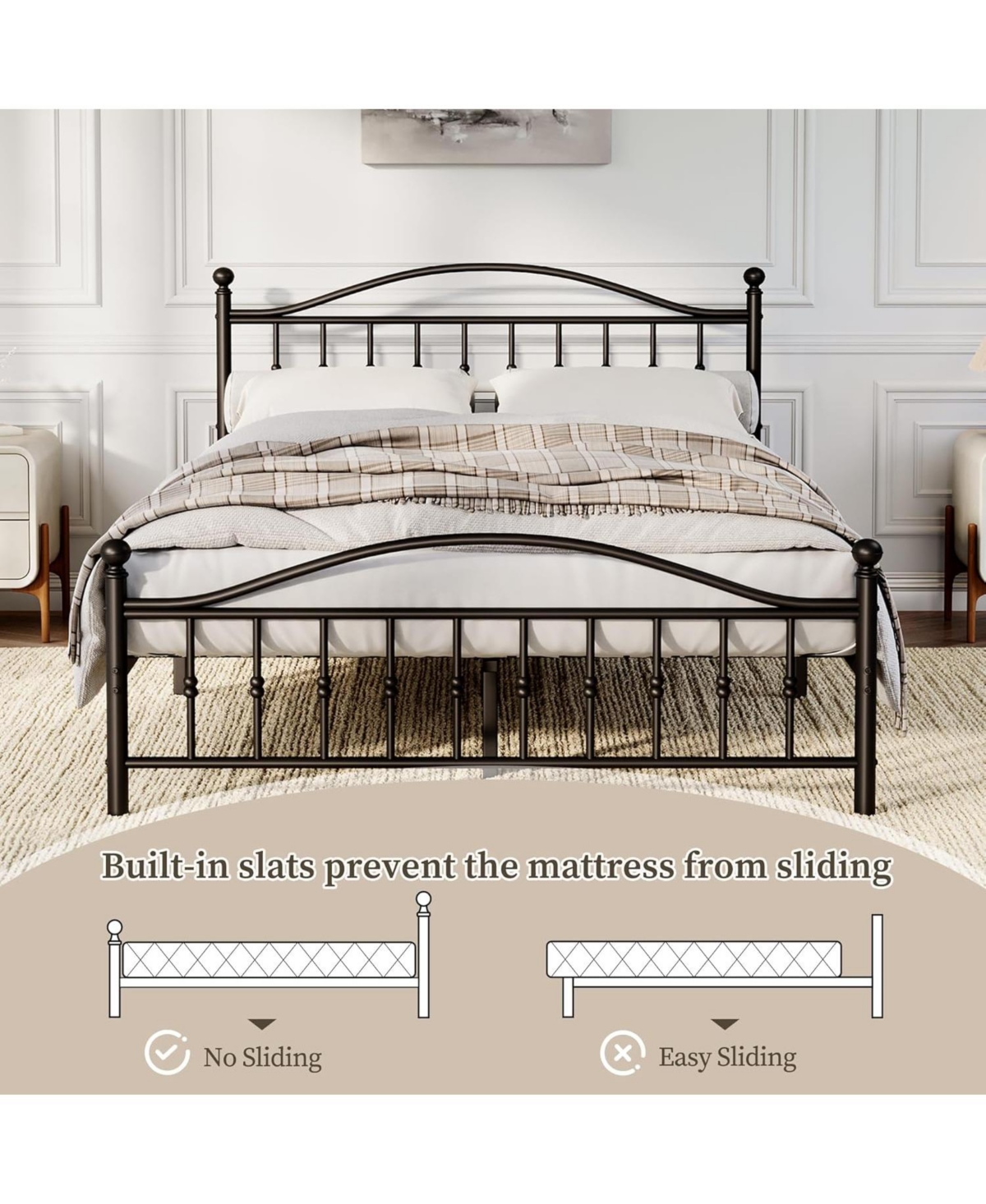 gaomon Metal Platform Bed Frame with Graphic Headboard and Under Bed Storage