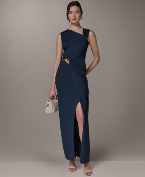 Женское платье Donna Karan New York Maxi Sleeveless Hardware Detail, цвет: Nightfall