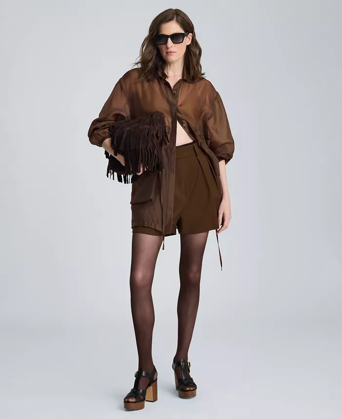 Women's Cinch Waist Sheer Shacket - thumbnail 2