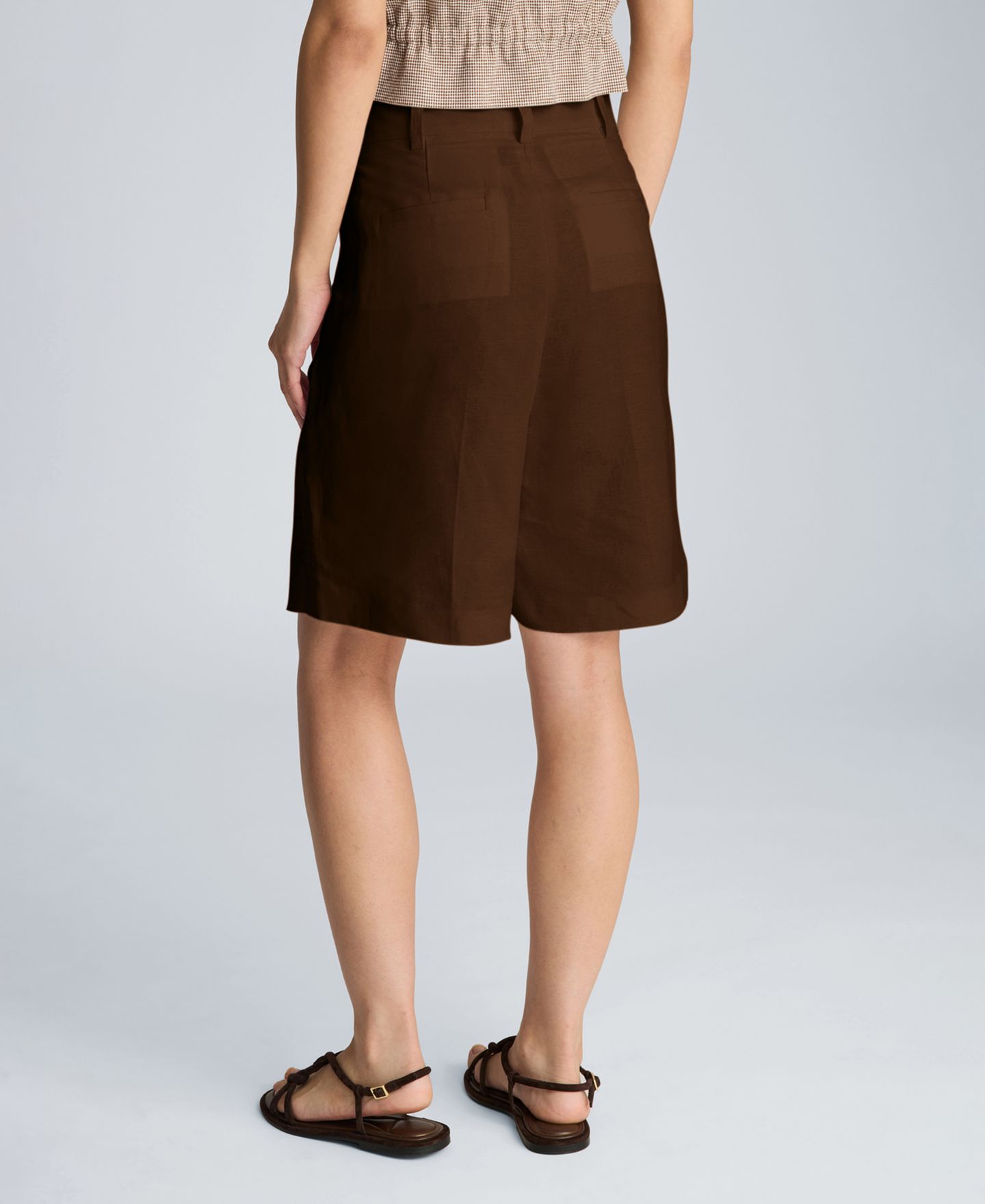 Женские шорты Kenneth Cole High-Rise Pleated Linen Blend, цвет: Коричневый — фото 5