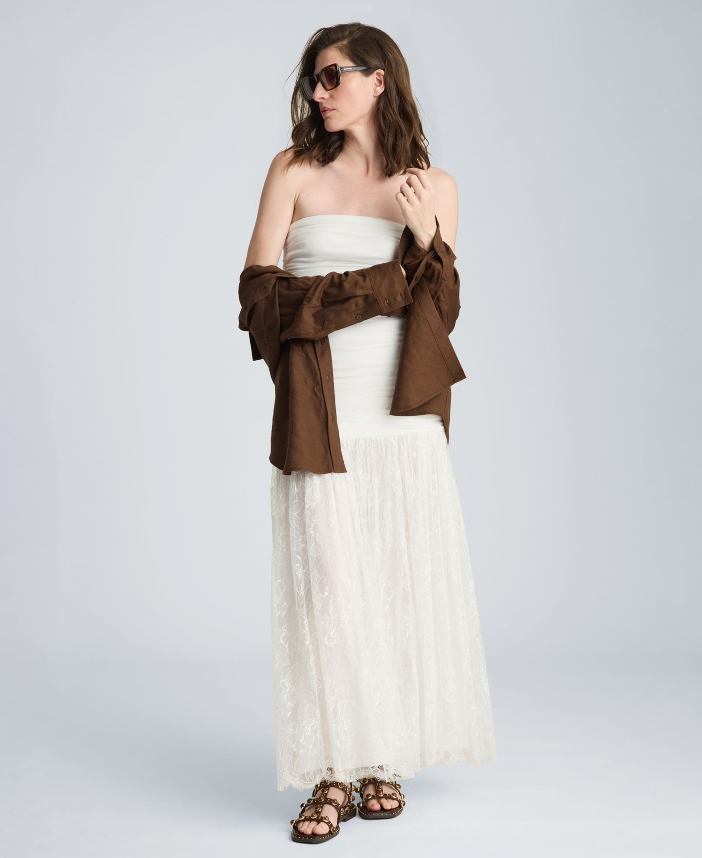 Женское платье Kenneth Cole Strapless Mesh Maxi, цвет: Чистый белый — фото 2