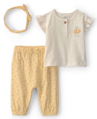 Baby Girls' Flutter Sleeve Top, Pants and Headband, 3-Piece Set