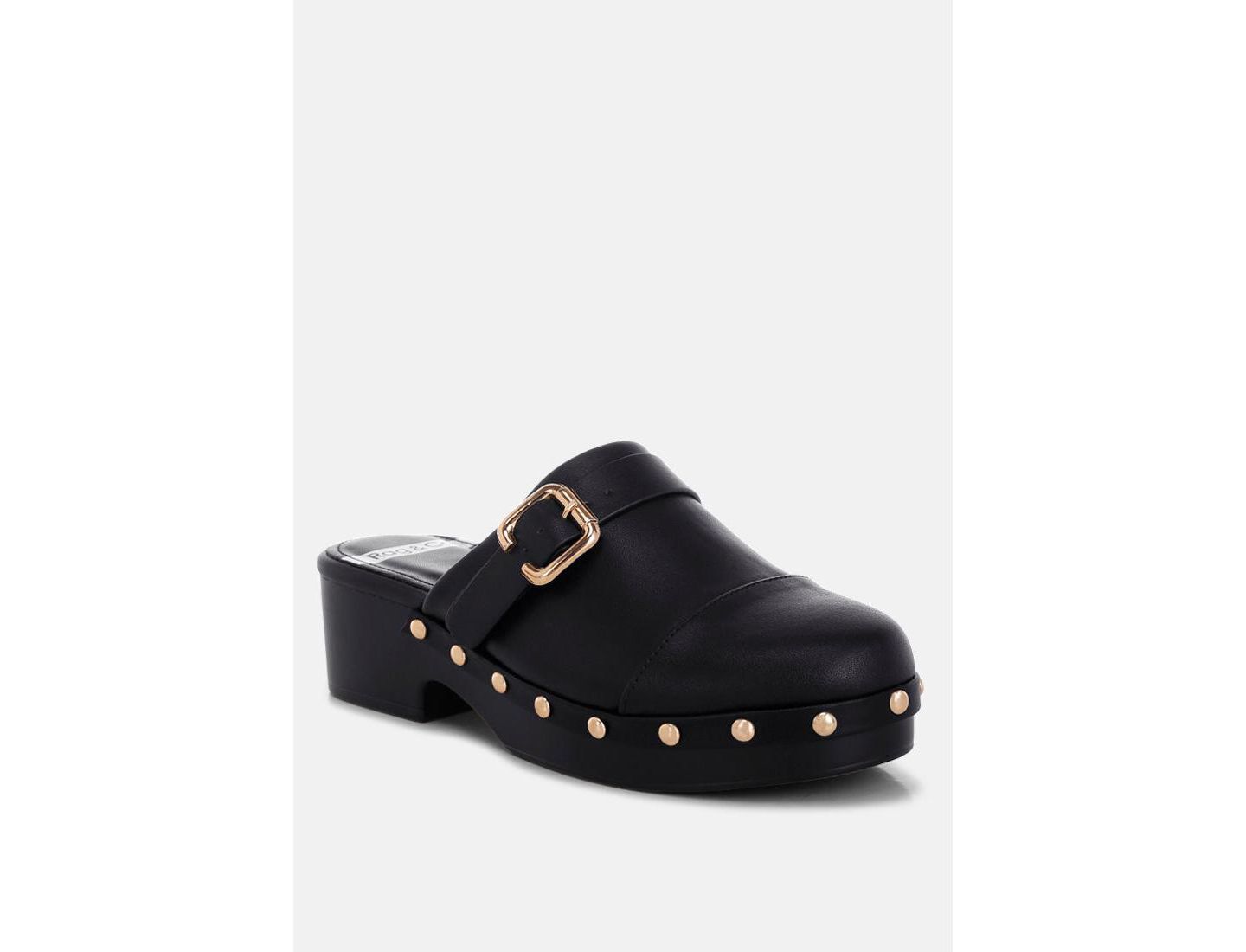 Женские сабо Rag & Co Pinto Studded Genuine Leather, цвет: Чёрный мягкий кожаный — фото 1