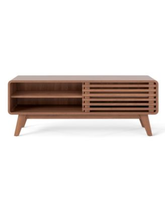 47.5-Inch Sliding Door TV Stand with Rubber Wood Legs