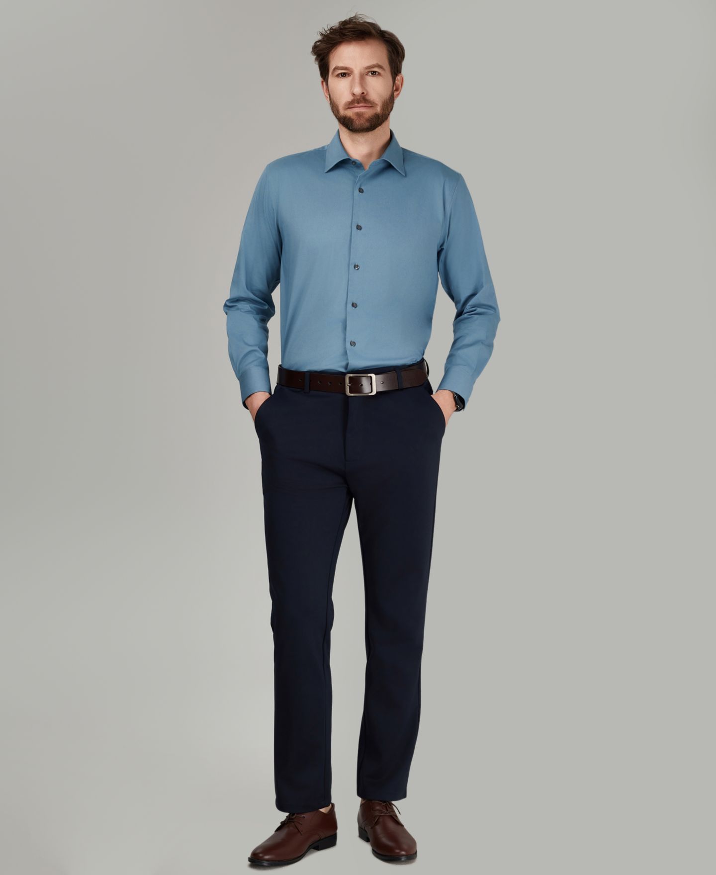 Мужская рубашка Alfani Regular-Fit Solid Dress Shirt, цвет: Синий пыльный — фото 2