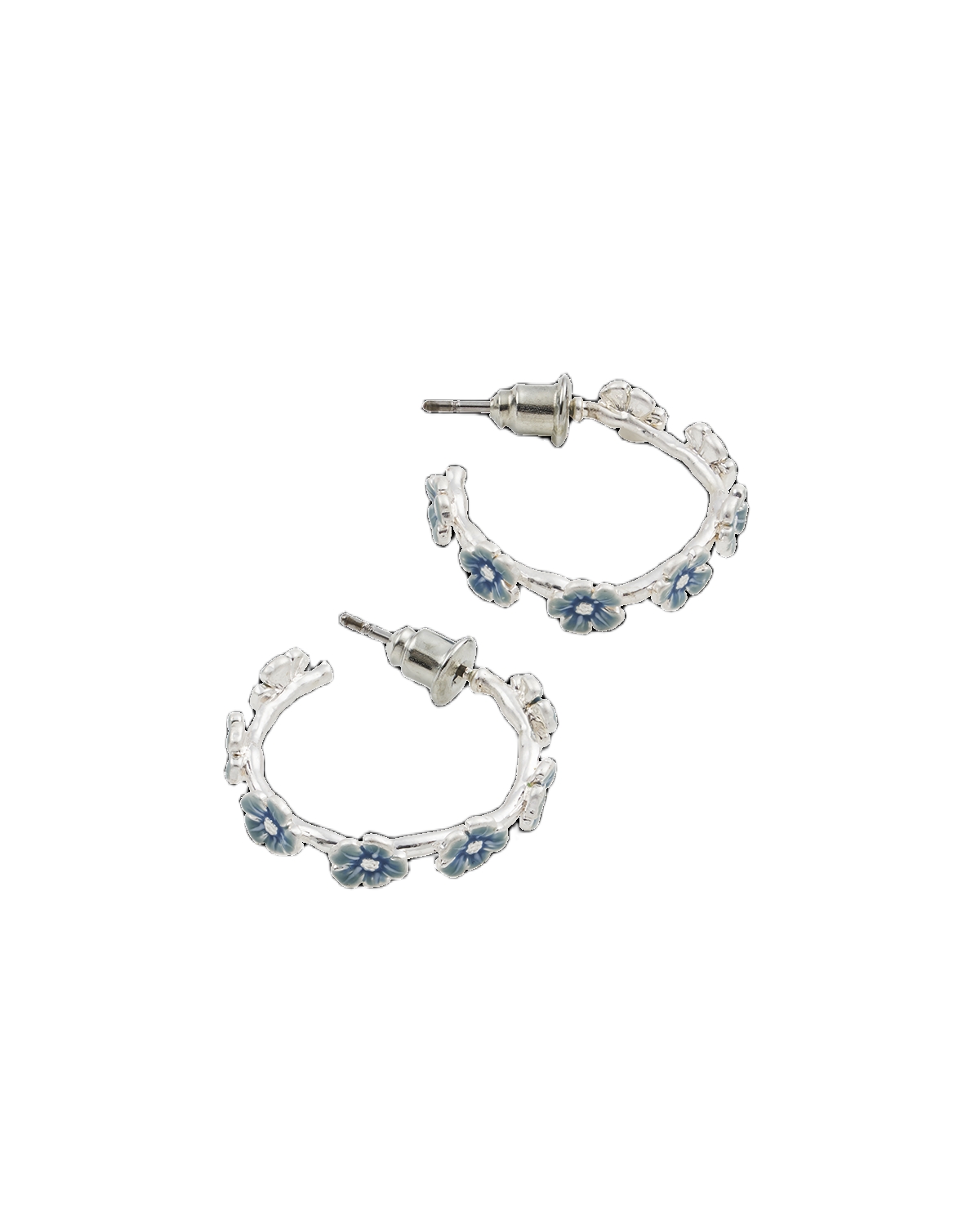 Forget-Me-Not Stud Hoop Earrings Silver