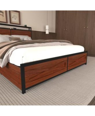 Full Bed Frame with 6 Storage Drawers, Storage Headboard with Charging Statio Bed Frame