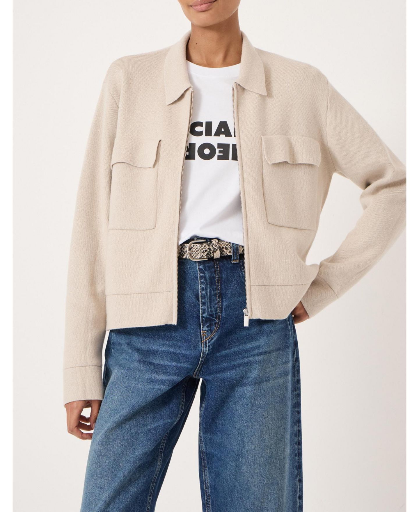 Женская куртка Hush Knitted Zip Front, цвет: Каменный белый — фото 6