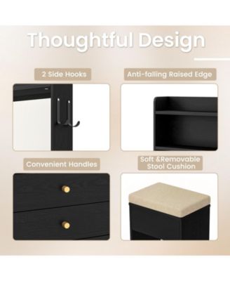 Compact Vanity Desk Set with 3-Color Lighted Mirror, Power Outlets and Stool