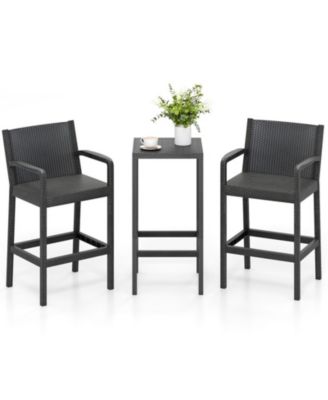 3-Piece Outdoor Patio Bar Set with PP Stools Featuring Integrated Armrests
