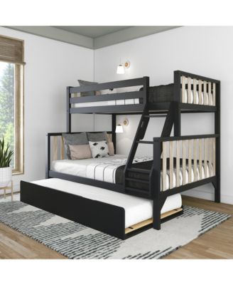 Max and Lily Bunk Bed Twin over Full with Trundle, Solid Wood Scandinavian Style Bunk Beds for Kids