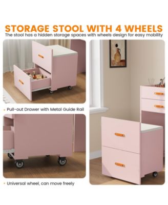 3-in-1 Compact Vanity Desk with Mirror and Adjustable LED Lights, Dressing Table Set with Storage and Rolling Chair, For Girls' Bedrooms