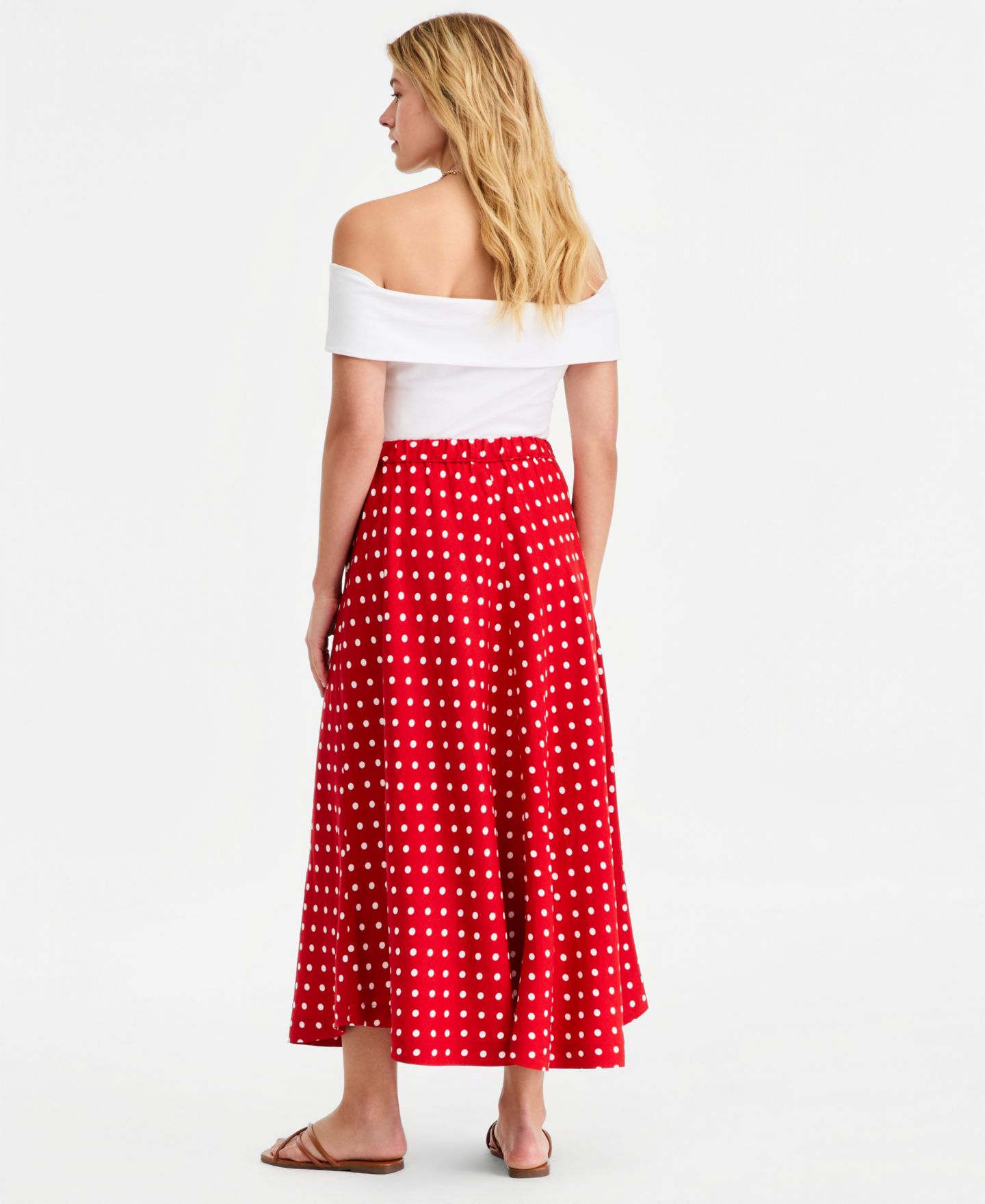 Женская юбка On 34th Linen-Blend Midi Circle, цвет: Красный комбинированный — фото 2