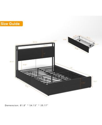 Full Bed Frame, Storage Headboard with Charging Station, Solid and Stable, Noise Free