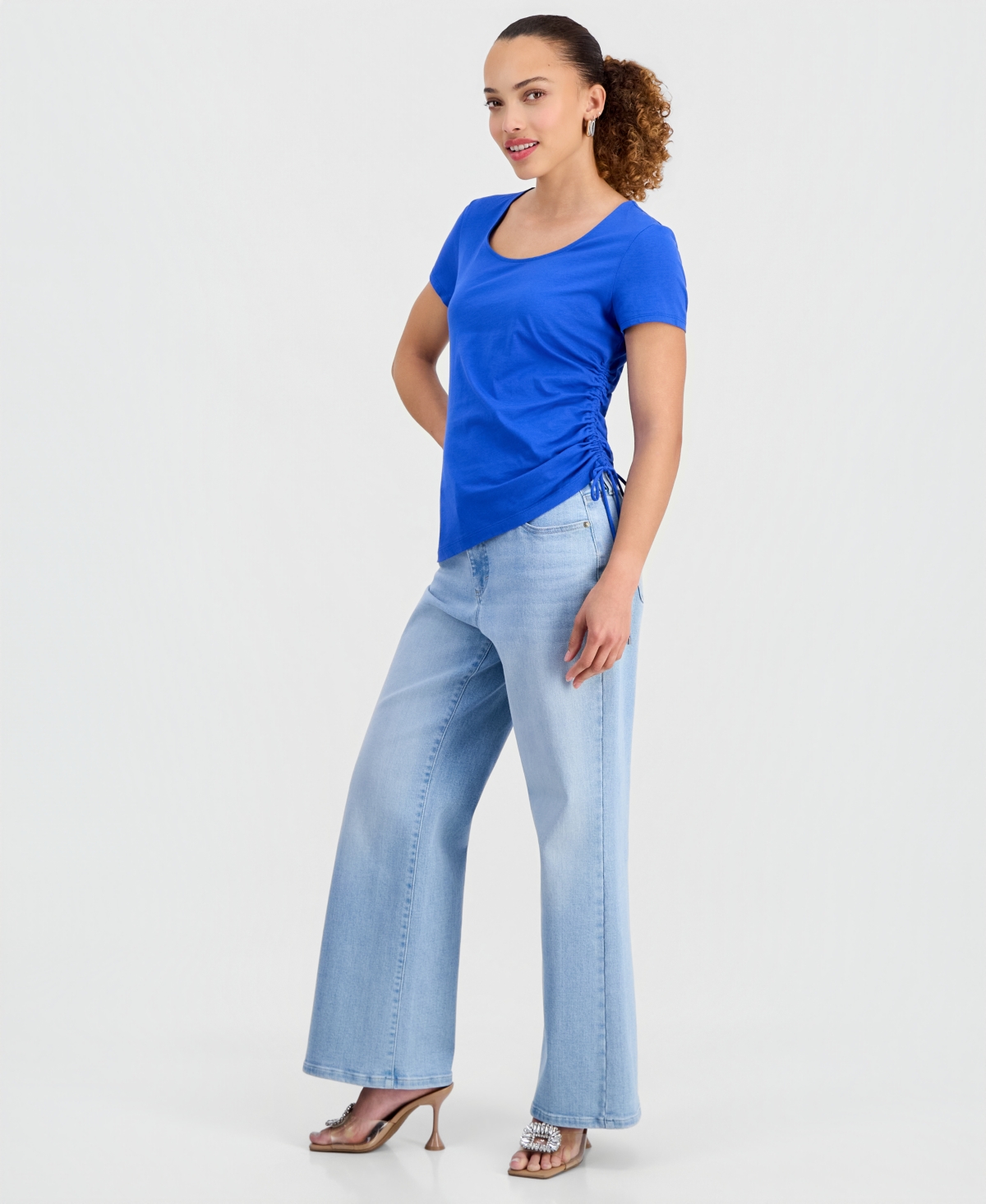 I.n.c. International Concepts Petite Cotton Asymmetric Short-Sleeve Top, Macy's Exclusive
