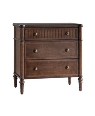 Kaybri Transitional 28"W 3-Drawer Fluted Solid End Table with Built-in Power Outlets