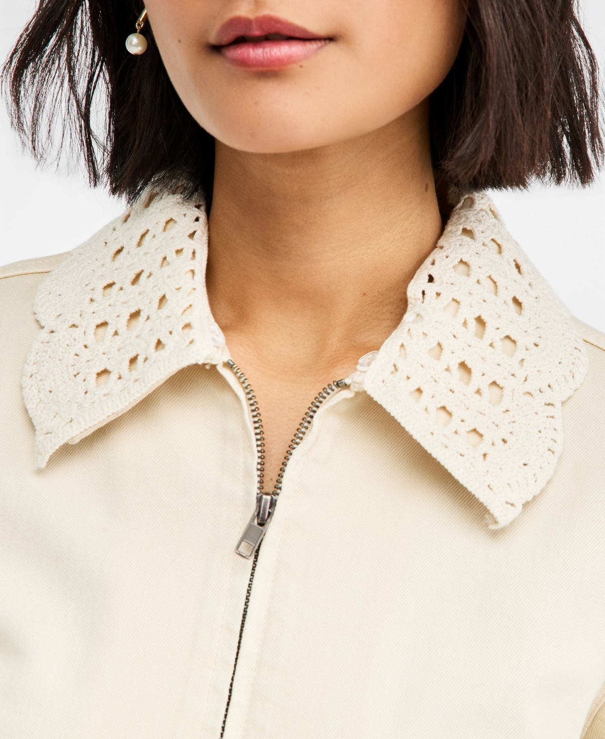 On 34th Women's Crochet Collar Cropped Denim Jacket, Macy's Exclusive