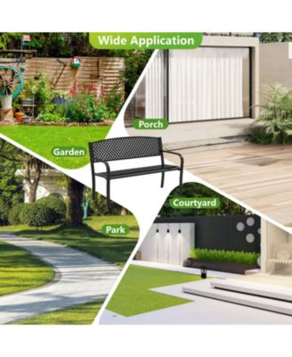 Metal Outdoor Patio Bench with High Back for 2-3-Person Seating