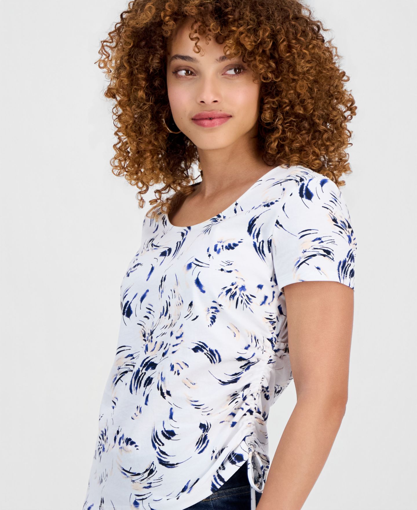 Женская футболка I.N.C. International Concepts Short-Sleeve Cinched, цвет: Белый — фото 2