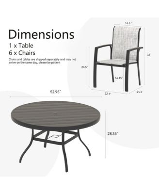 7-Piece Sandstone Outdoor Dining Set with 6 Ergonomic Textilene Chairs & Round Table with Umbrella Hole