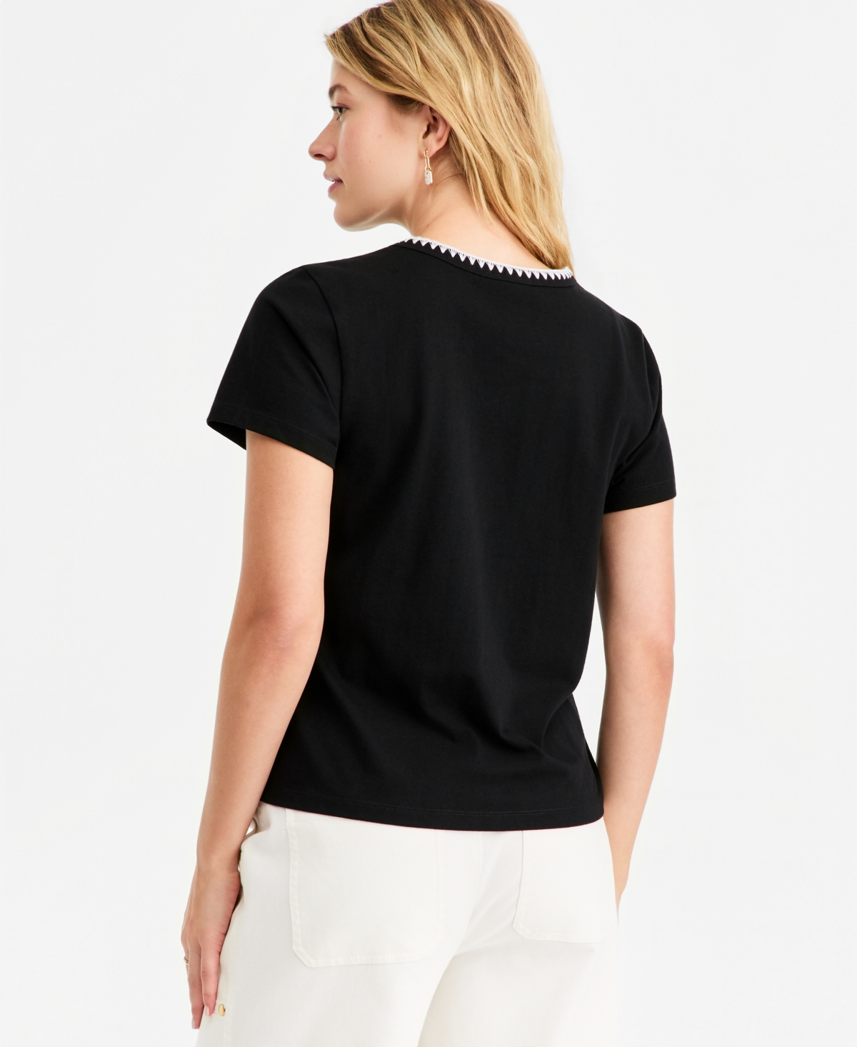 On 34th Women's Blanket-Stitch Pocket T-Shirt, Macy's Exclusive