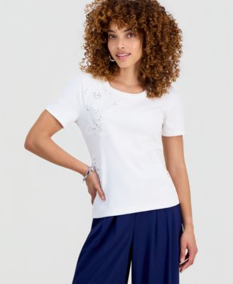 Petite Crochet Embellished Top