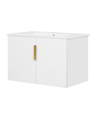 30 Inch Vintage Bathroom Vanity with Ceramic Sink 3 Hole Basin 2 Soft Close Doors Storage Cabinet Freestanding Design