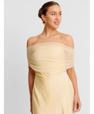 bring the drama bardot satin knee length dress in coffee Elevate Your Style with the On Fire Bandage Satin Maxi Dress