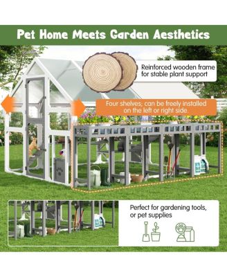 Large Outdoor Cat House with Planter Stand, Multi-Level Catio and Waterproof Roof