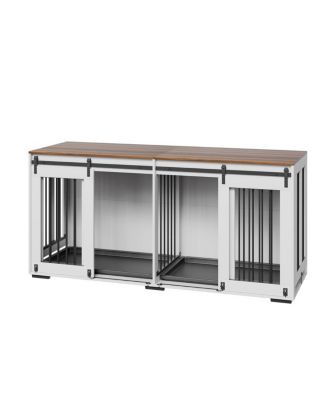 70" Dog House Furniture, Indoor Metal Kennel with Sliding Doors and Divider