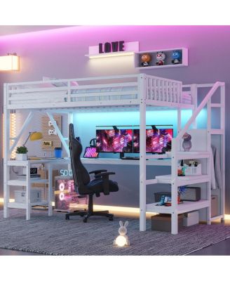  Full Loft Bed Wardrobe, Desk and LED Light