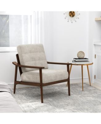 Modern Accent Chair with Rubber Wood Armrests and Polyester Cushion