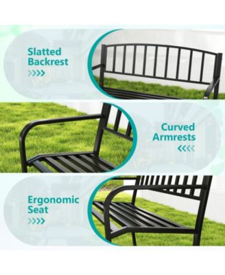 50 in Outdoor Garden Bench with Slatted Back and Curved Armrests