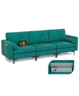 97 in Modular 3-Seat Sofa Couch with USB Ports and Side Storage Pocket