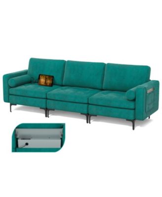 97 in Modular 3-Seat Sofa Couch with USB Ports and Side Storage Pocket