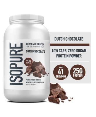 Isopure Low Carb Pure Whey Isolate Protein Powder, Lactose Free, Gluten Free, Vitamins, Dutch Chocolate, 25g Protein Per Serving, 41 Servings