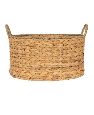 Round Handwoven Water Hyacinth and Seagrass Basket with Handles, Natural
