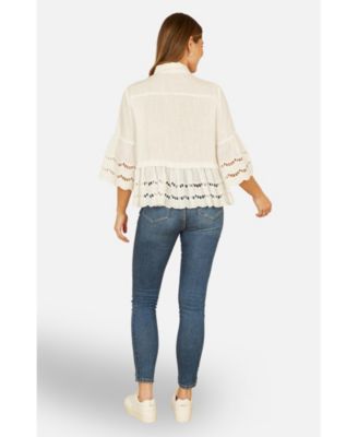 Women's 34 Sleeve Relaxed Scallop Trim Shirt
