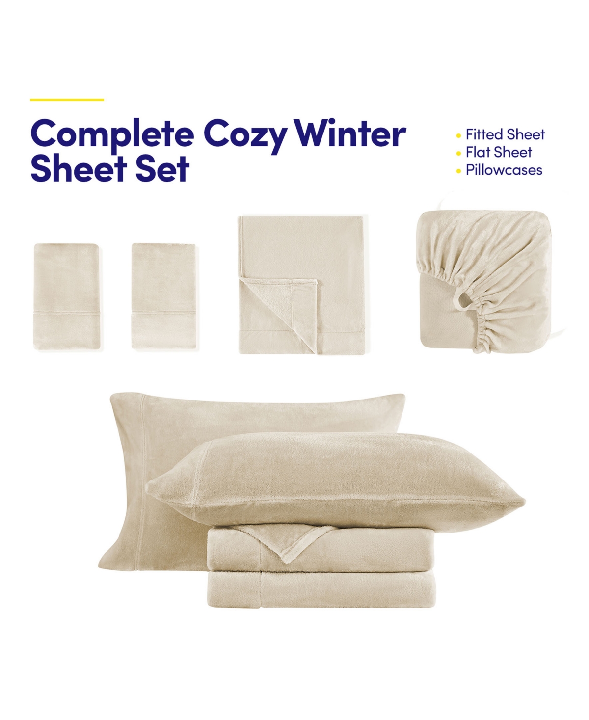 Sweet Home Collection Ultra Soft Microplush Solid Fleece -Pc. Sheet Set