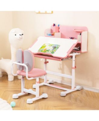 Kids Height-Adjustable Study Desk and Chair with Tilt Desktop and Pen Holder