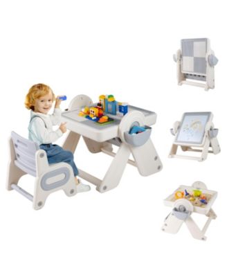 6-in-1 Multi-Activity Children Table and Chair Set with Folding Art