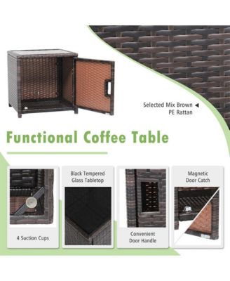 3 Pieces Patio Wicker Furniture Set with Storage Table and Cover