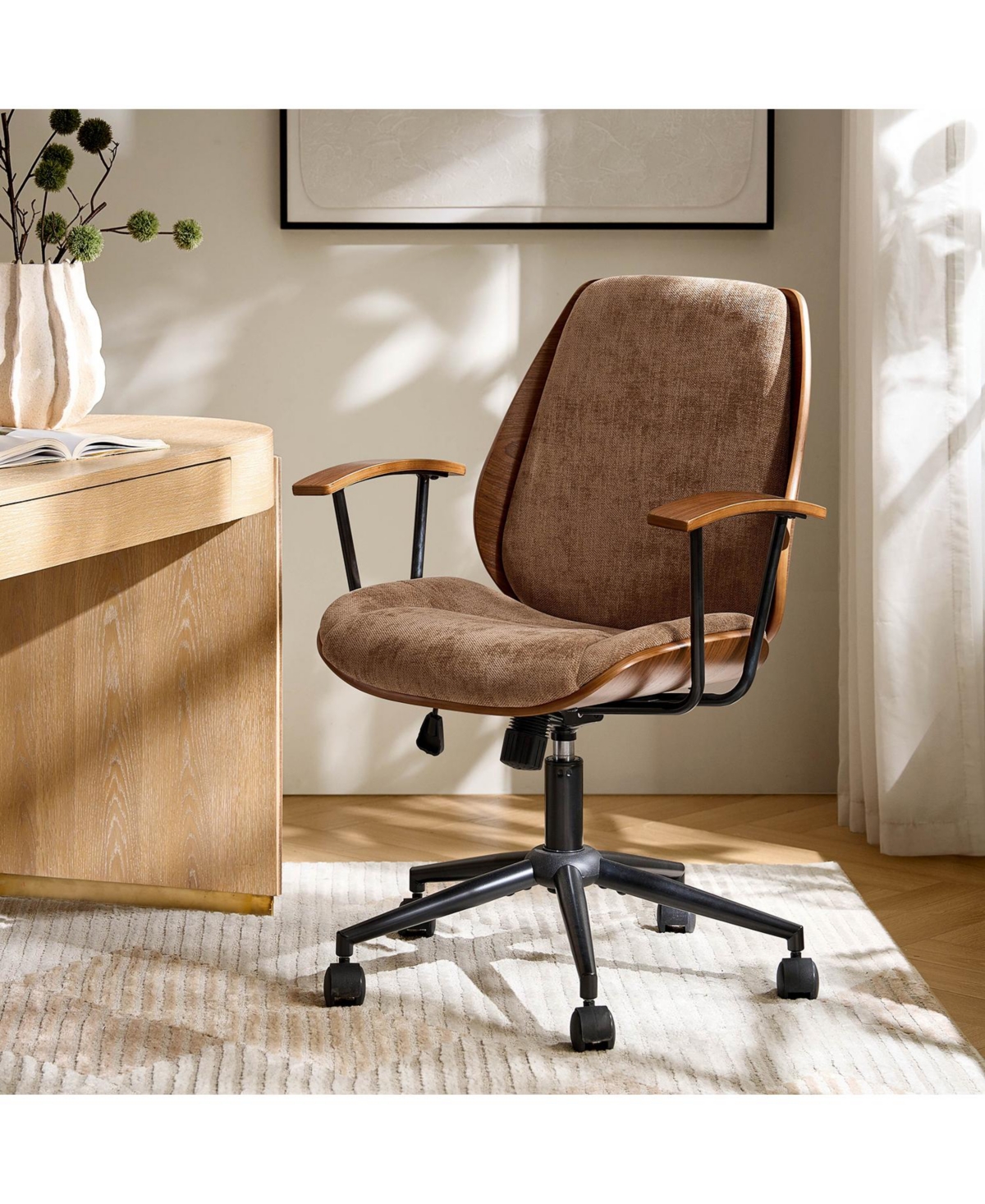Hulala Home Oswina 37.75"H Modern Tilting Upholstered Solid Wood Office Chair with Bent