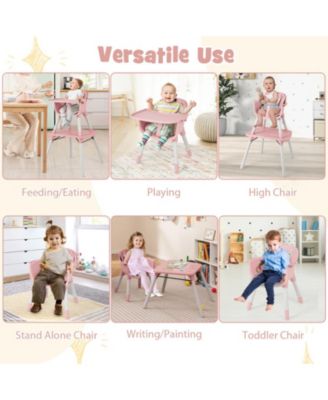 Baby 4-in-1 Convertible Table and Chair Set with PU Cushion and Safety Harness